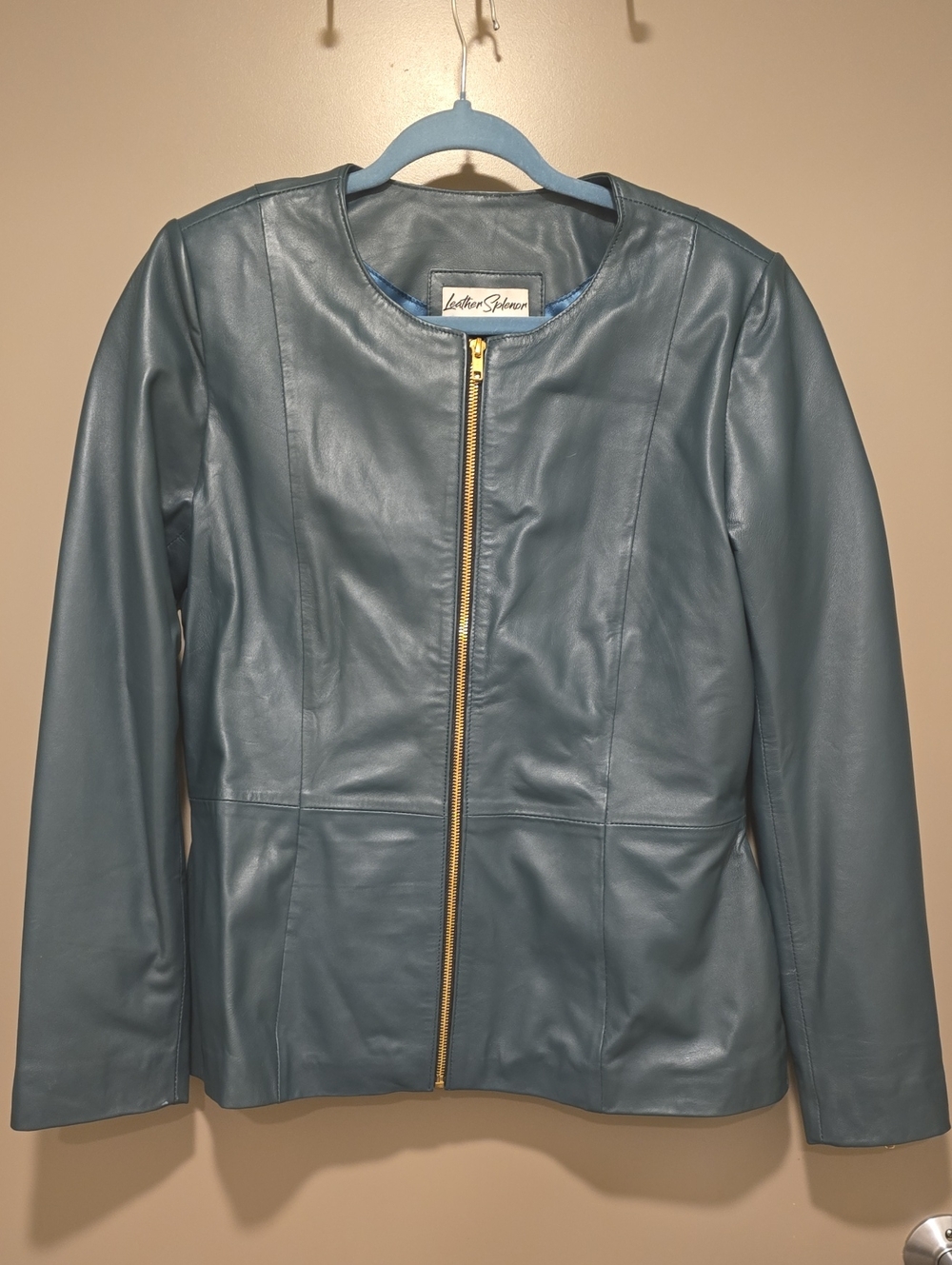 Women's Green Peplum Zip-Front Leather Jacket